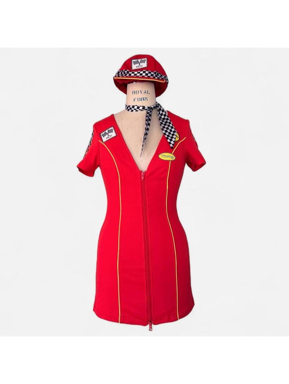 Ann Summers Y2K Red Racing Pit Crew Zip Front Sexy Halloween Costume Dress